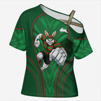 South Sydney Rabbitohs Rugby Mascot Cross Shoulder Shirt Australian Rugby Culture - Tribal Inspired Bunny