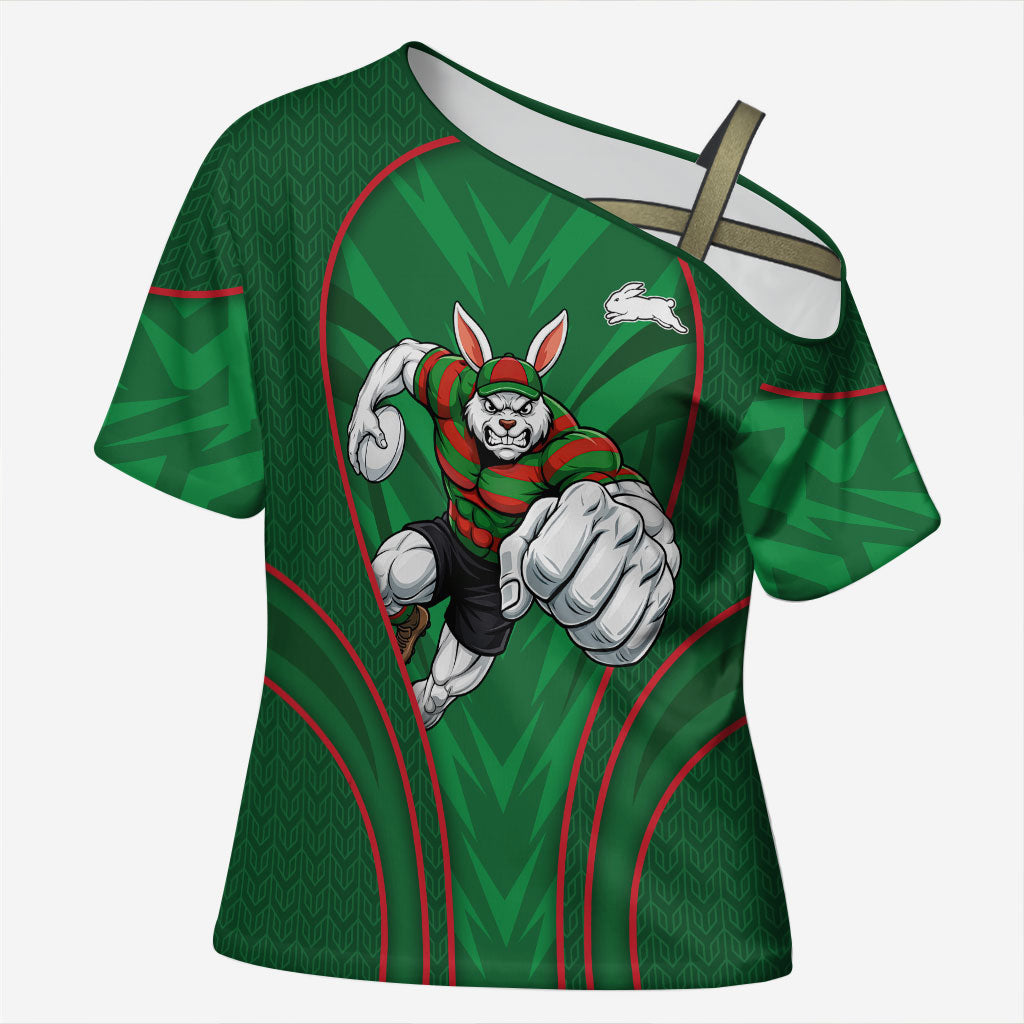 South Sydney Rabbitohs Rugby Mascot Cross Shoulder Shirt Australian Rugby Culture - Tribal Inspired Bunny