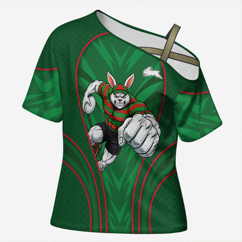 South Sydney Rabbitohs Rugby Mascot Cross Shoulder Shirt Australian Rugby Culture - Tribal Inspired Bunny