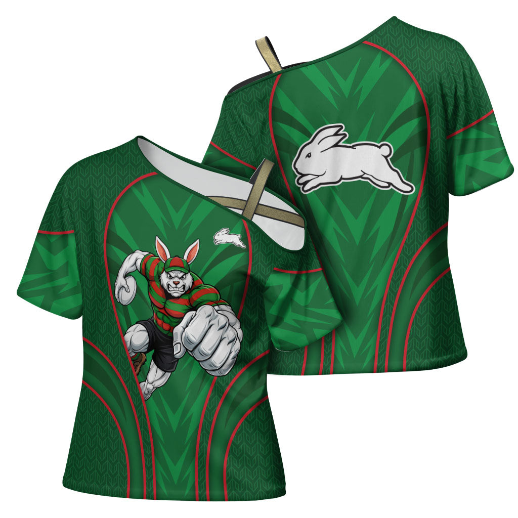 South Sydney Rabbitohs Rugby Mascot Cross Shoulder Shirt Australian Rugby Culture - Tribal Inspired Bunny