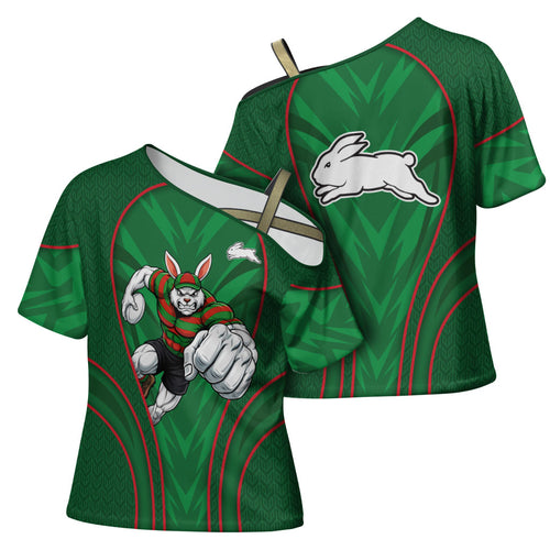 South Sydney Rabbitohs Rugby Mascot Cross Shoulder Shirt Australian Rugby Culture - Tribal Inspired Bunny
