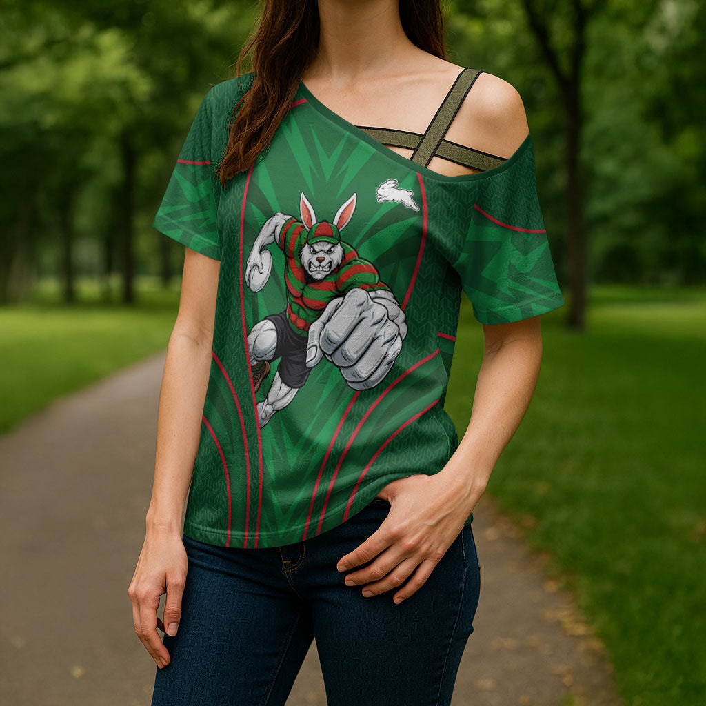 South Sydney Rabbitohs Rugby Mascot Cross Shoulder Shirt Australian Rugby Culture - Tribal Inspired Bunny