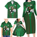 South Sydney Rabbitohs Rugby Mascot Family Matching Long Sleeve Bodycon Dress and Hawaiian Shirt Australian Rugby Culture - Tribal Inspired Bunny