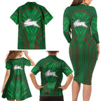 South Sydney Rabbitohs Rugby Mascot Family Matching Long Sleeve Bodycon Dress and Hawaiian Shirt Australian Rugby Culture - Tribal Inspired Bunny