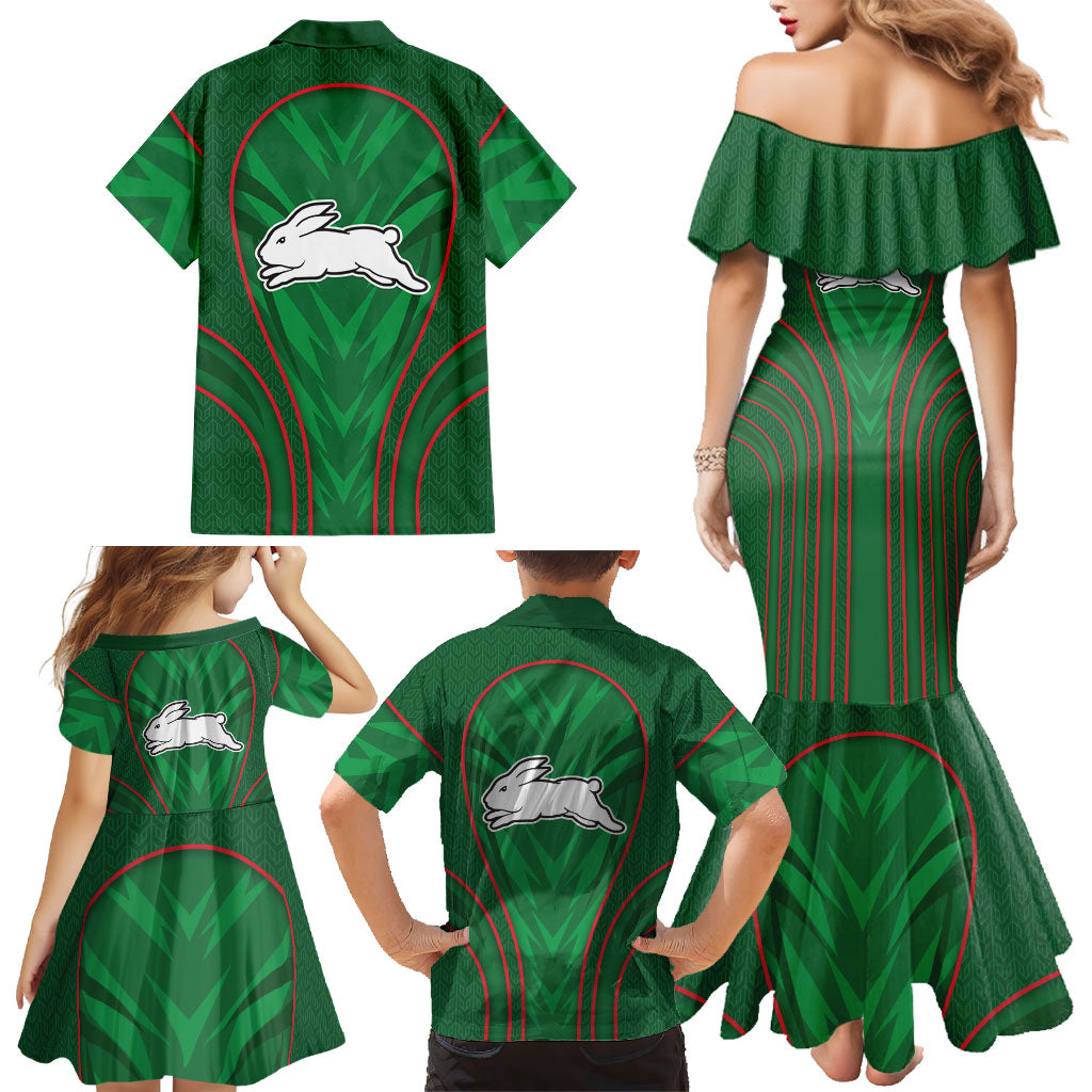South Sydney Rabbitohs Rugby Mascot Family Matching Mermaid Dress and Hawaiian Shirt Australian Rugby Culture - Tribal Inspired Bunny