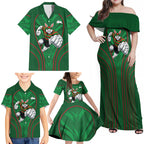 South Sydney Rabbitohs Rugby Mascot Family Matching Off Shoulder Maxi Dress and Hawaiian Shirt Australian Rugby Culture - Tribal Inspired Bunny