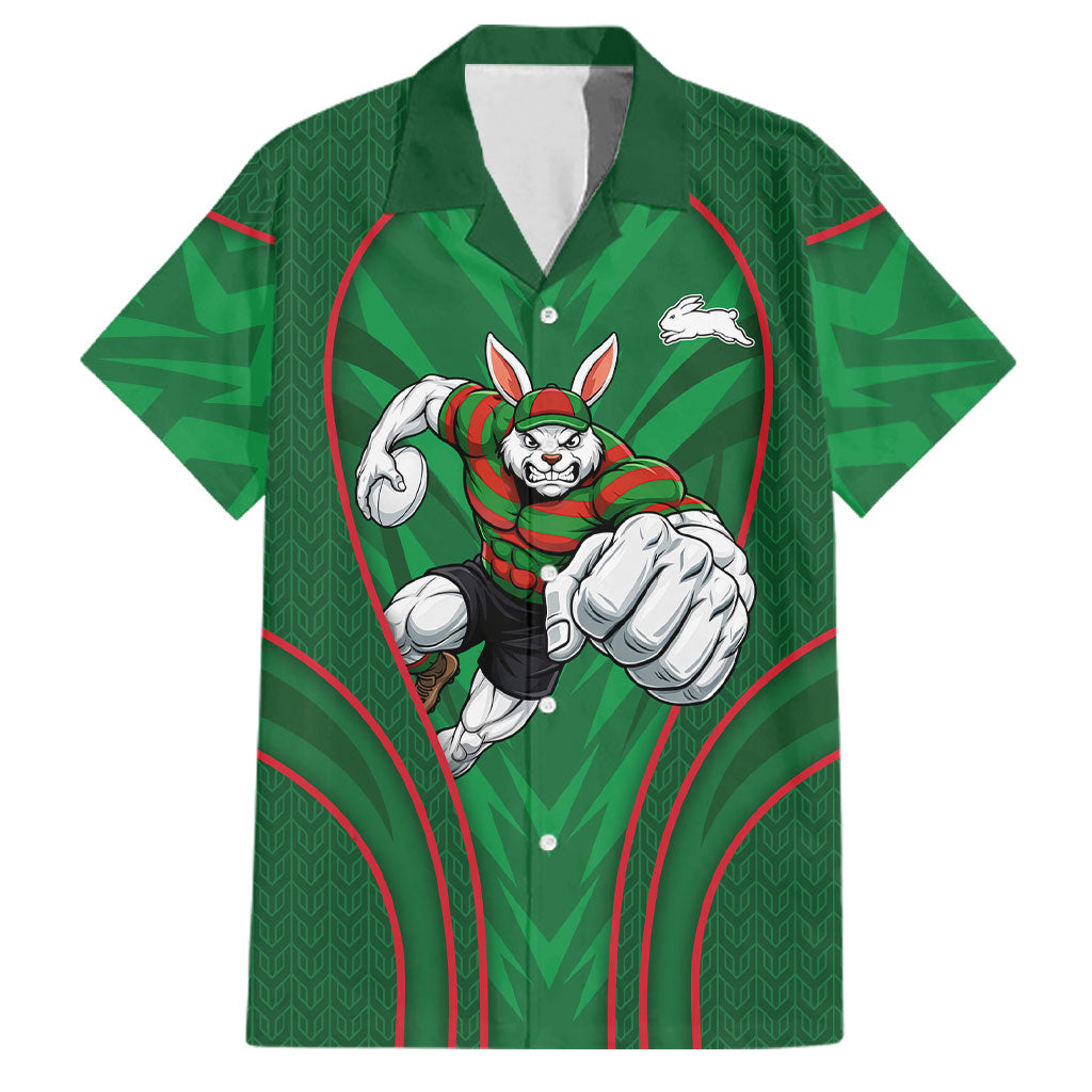 South Sydney Rabbitohs Rugby Mascot Family Matching Off Shoulder Maxi Dress and Hawaiian Shirt Australian Rugby Culture - Tribal Inspired Bunny