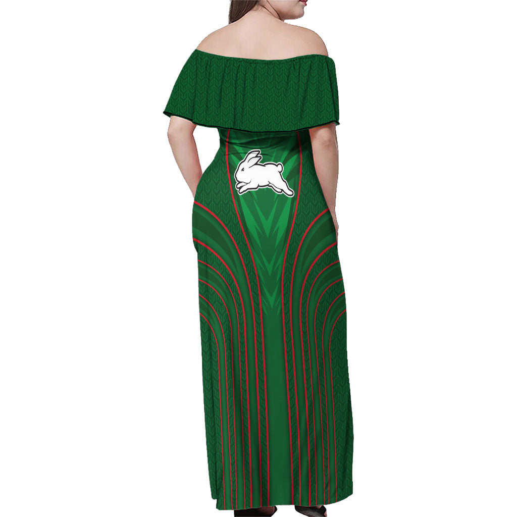 South Sydney Rabbitohs Rugby Mascot Family Matching Off Shoulder Maxi Dress and Hawaiian Shirt Australian Rugby Culture - Tribal Inspired Bunny