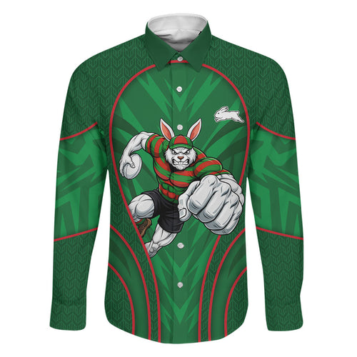 South Sydney Rabbitohs Rugby Mascot Family Matching Off Shoulder Short Dress and Hawaiian Shirt Australian Rugby Culture - Tribal Inspired Bunny