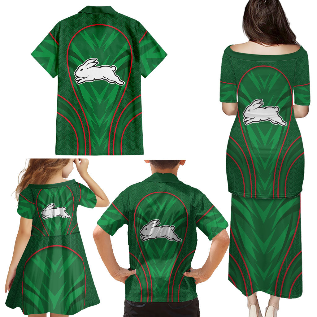 South Sydney Rabbitohs Rugby Mascot Family Matching Puletasi and Hawaiian Shirt Australian Rugby Culture - Tribal Inspired Bunny