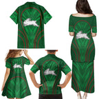 South Sydney Rabbitohs Rugby Mascot Family Matching Puletasi and Hawaiian Shirt Australian Rugby Culture - Tribal Inspired Bunny