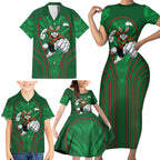 South Sydney Rabbitohs Rugby Mascot Family Matching Short Sleeve Bodycon Dress and Hawaiian Shirt Australian Rugby Culture - Tribal Inspired Bunny