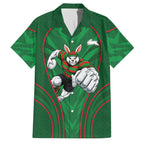 South Sydney Rabbitohs Rugby Mascot Family Matching Short Sleeve Bodycon Dress and Hawaiian Shirt Australian Rugby Culture - Tribal Inspired Bunny