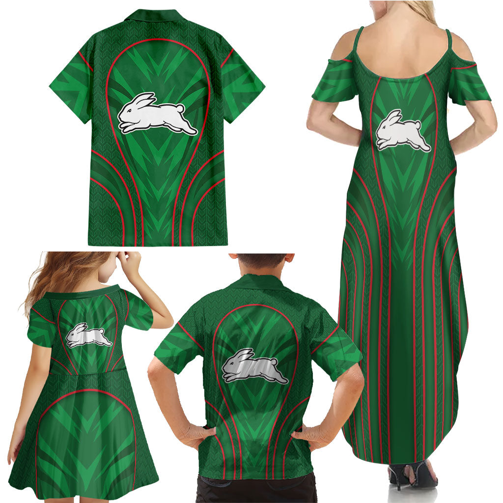 South Sydney Rabbitohs Rugby Mascot Family Matching Summer Maxi Dress and Hawaiian Shirt Australian Rugby Culture - Tribal Inspired Bunny