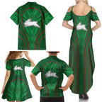 South Sydney Rabbitohs Rugby Mascot Family Matching Summer Maxi Dress and Hawaiian Shirt Australian Rugby Culture - Tribal Inspired Bunny
