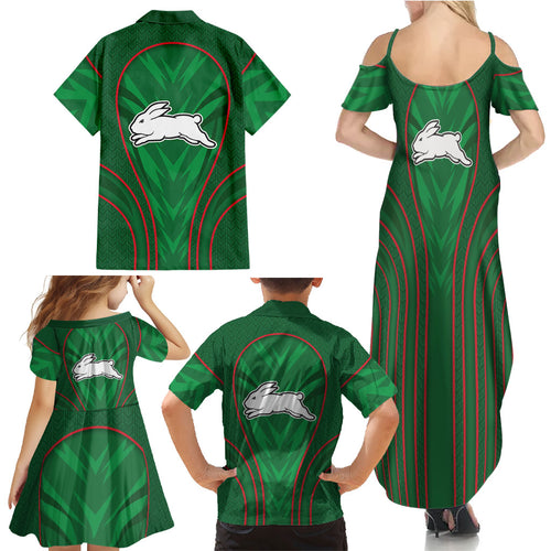 South Sydney Rabbitohs Rugby Mascot Family Matching Summer Maxi Dress and Hawaiian Shirt Australian Rugby Culture - Tribal Inspired Bunny