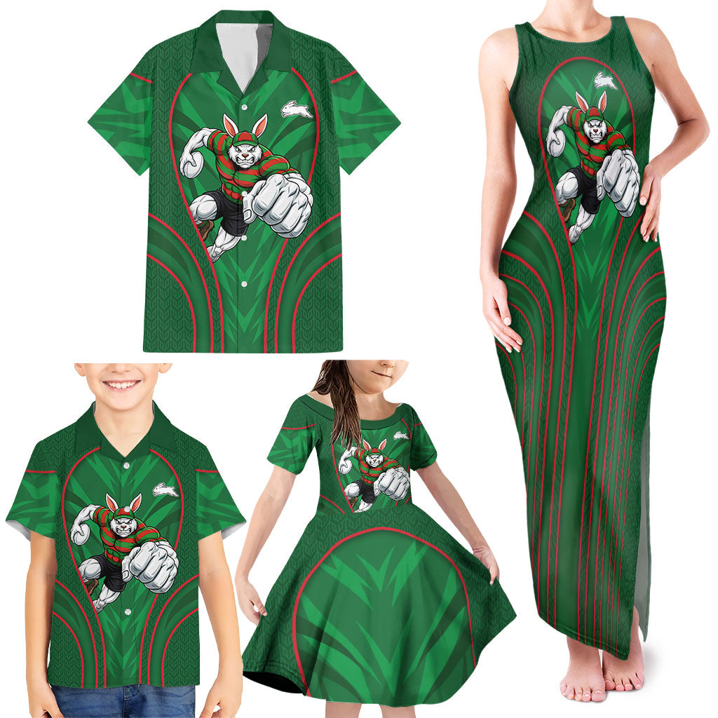 South Sydney Rabbitohs Rugby Mascot Family Matching Tank Maxi Dress and Hawaiian Shirt Australian Rugby Culture - Tribal Inspired Bunny