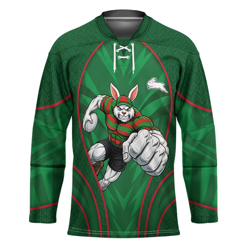 South Sydney Rabbitohs Rugby Mascot Hockey Jersey Australian Rugby Culture - Tribal Inspired Bunny