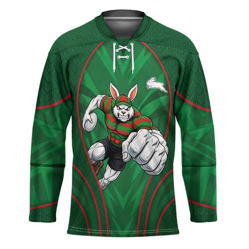 South Sydney Rabbitohs Rugby Mascot Hockey Jersey Australian Rugby Culture - Tribal Inspired Bunny