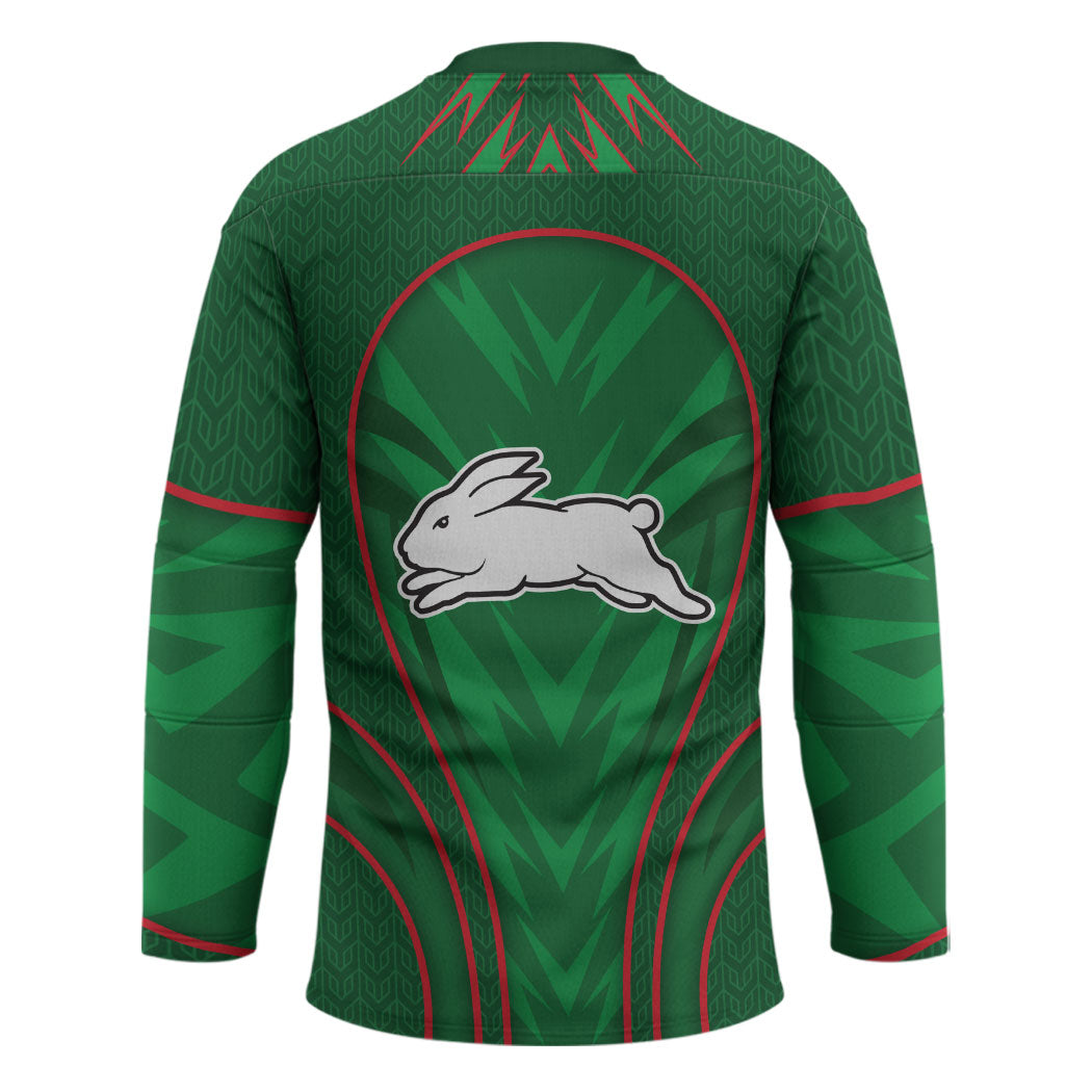South Sydney Rabbitohs Rugby Mascot Hockey Jersey Australian Rugby Culture - Tribal Inspired Bunny
