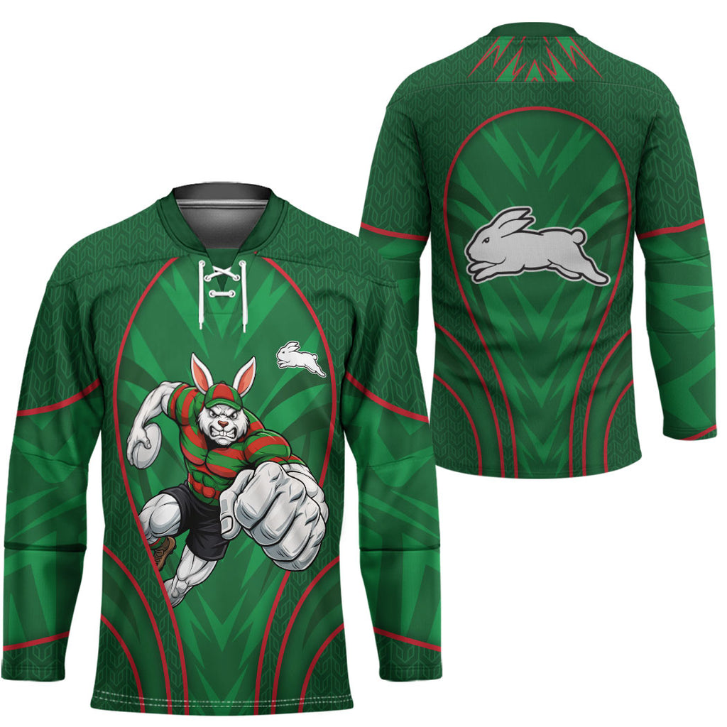 South Sydney Rabbitohs Rugby Mascot Hockey Jersey Australian Rugby Culture - Tribal Inspired Bunny