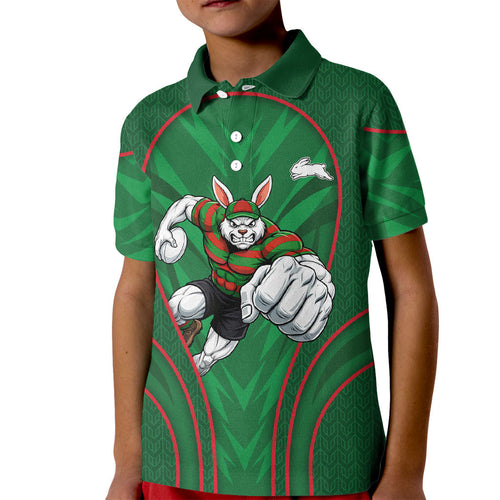 South Sydney Rabbitohs Rugby Mascot Kid Polo Shirt Australian Rugby Culture - Tribal Inspired Bunny