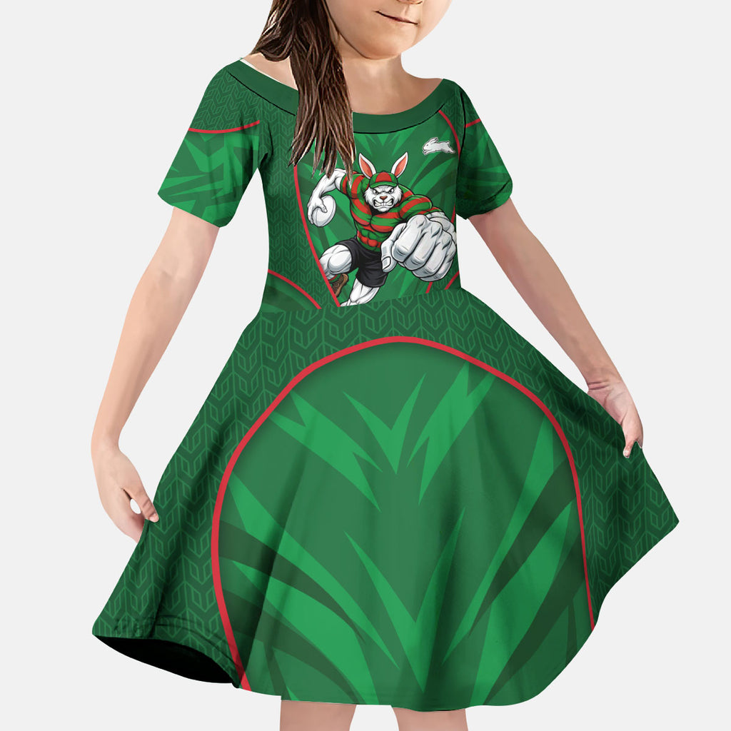 South Sydney Rabbitohs Rugby Mascot Kid Short Sleeve Dress Australian Rugby Culture - Tribal Inspired Bunny