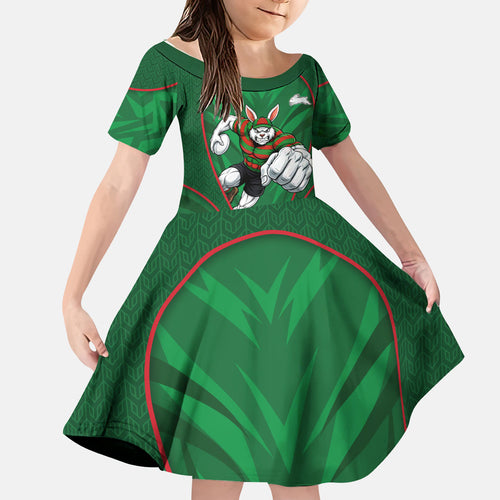 South Sydney Rabbitohs Rugby Mascot Kid Short Sleeve Dress Australian Rugby Culture - Tribal Inspired Bunny