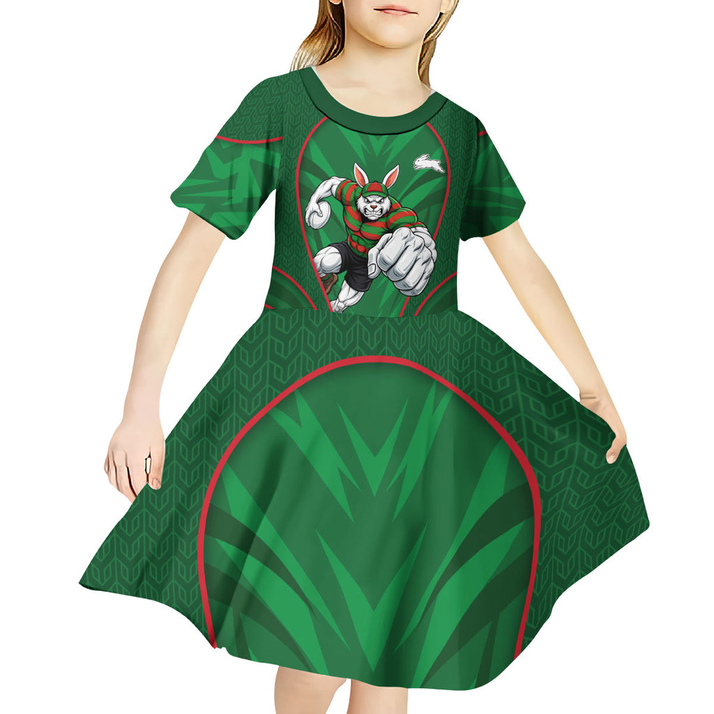 South Sydney Rabbitohs Rugby Mascot Kid Short Sleeve Dress Australian Rugby Culture - Tribal Inspired Bunny