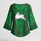 South Sydney Rabbitohs Rugby Mascot Kimono Sleeve Blouse Australian Rugby Culture - Tribal Inspired Bunny