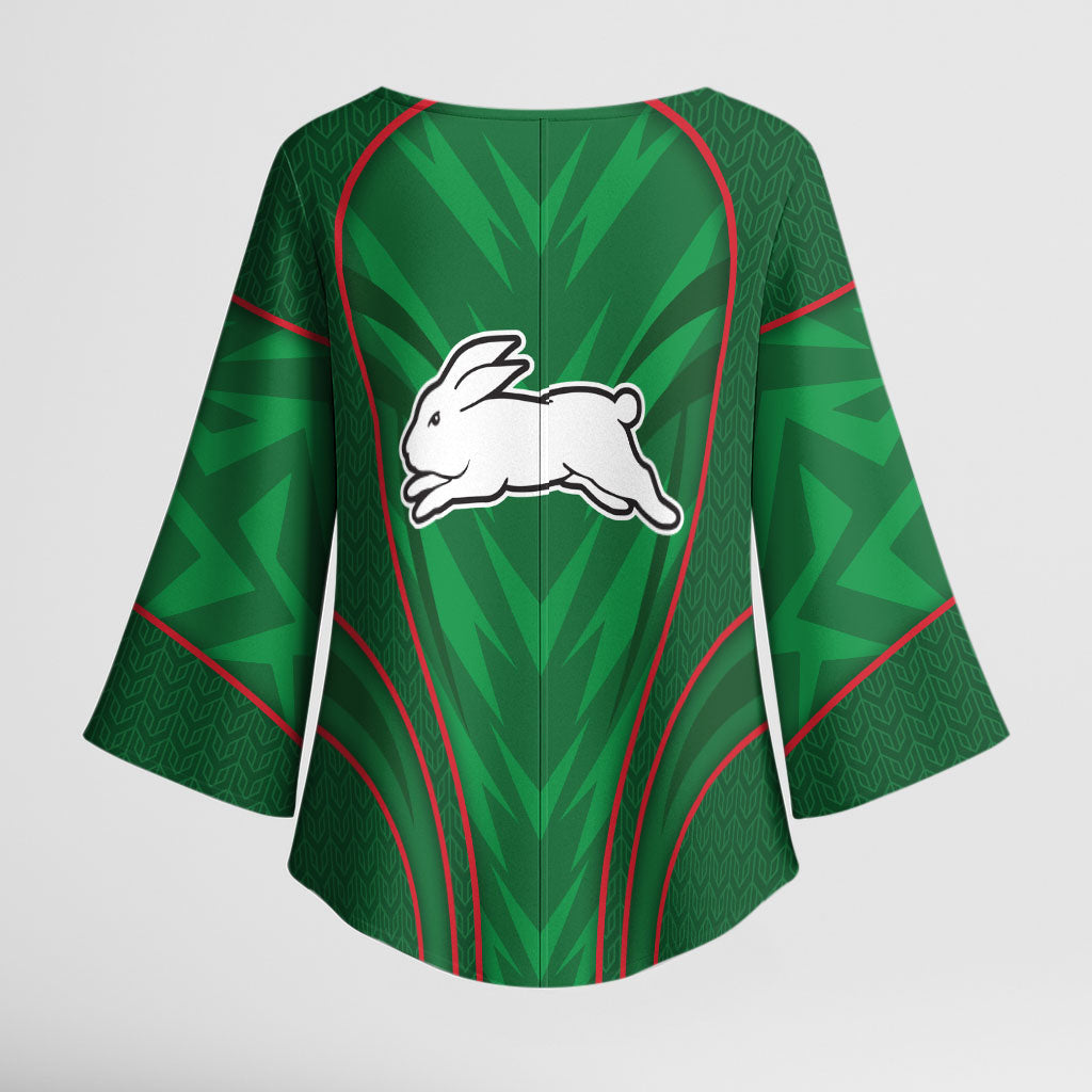 South Sydney Rabbitohs Rugby Mascot Kimono Sleeve Blouse Australian Rugby Culture - Tribal Inspired Bunny