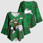 South Sydney Rabbitohs Rugby Mascot Kimono Sleeve Blouse Australian Rugby Culture - Tribal Inspired Bunny
