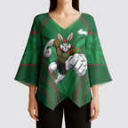 South Sydney Rabbitohs Rugby Mascot Kimono Sleeve Blouse Australian Rugby Culture - Tribal Inspired Bunny