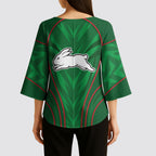 South Sydney Rabbitohs Rugby Mascot Kimono Sleeve Blouse Australian Rugby Culture - Tribal Inspired Bunny