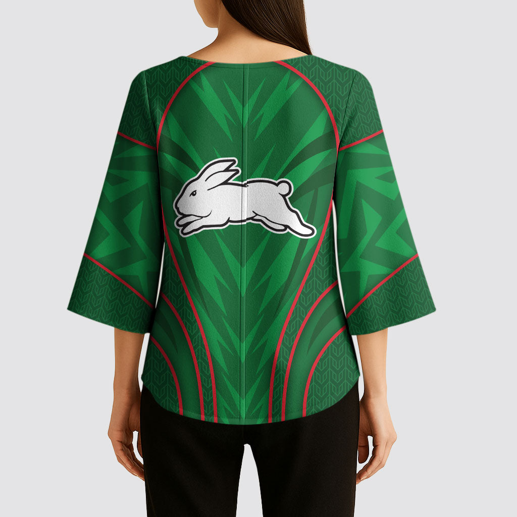South Sydney Rabbitohs Rugby Mascot Kimono Sleeve Blouse Australian Rugby Culture - Tribal Inspired Bunny