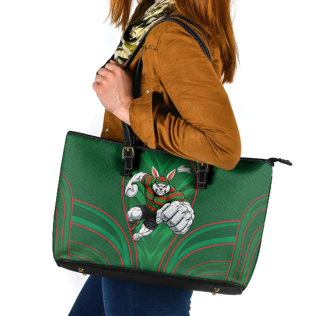 South Sydney Rabbitohs Rugby Mascot Leather Tote Bag Australian Rugby Culture - Tribal Inspired Bunny