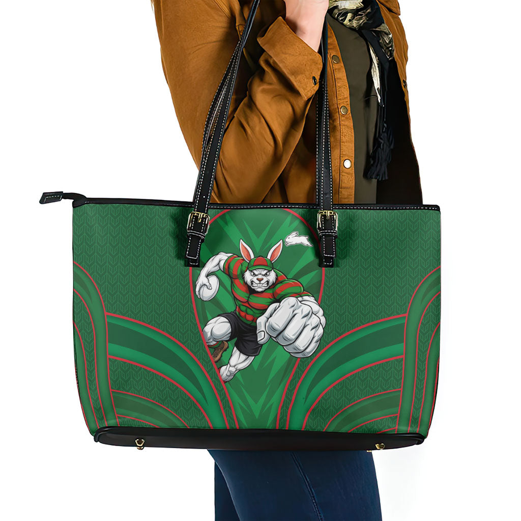 South Sydney Rabbitohs Rugby Mascot Leather Tote Bag Australian Rugby Culture - Tribal Inspired Bunny