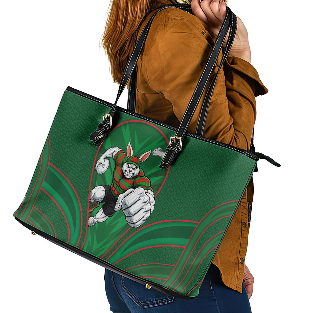South Sydney Rabbitohs Rugby Mascot Leather Tote Bag Australian Rugby Culture - Tribal Inspired Bunny