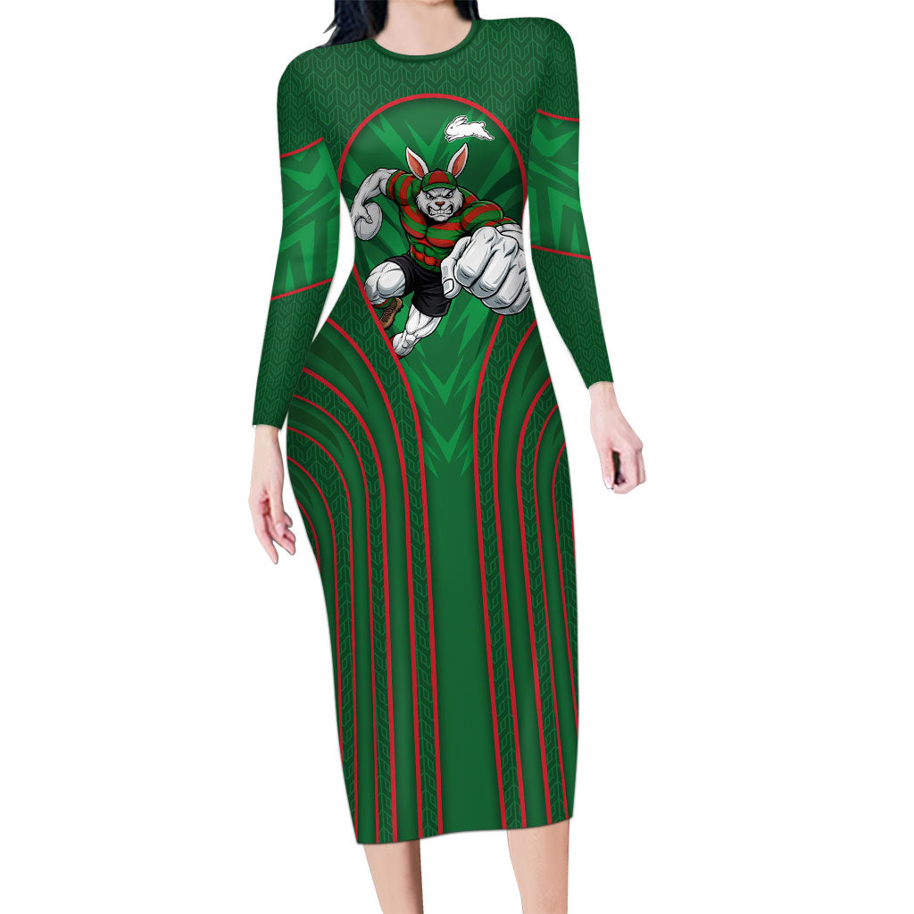 South Sydney Rabbitohs Rugby Mascot Long Sleeve Bodycon Dress Australian Rugby Culture - Tribal Inspired Bunny