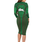 South Sydney Rabbitohs Rugby Mascot Long Sleeve Bodycon Dress Australian Rugby Culture - Tribal Inspired Bunny