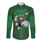 South Sydney Rabbitohs Rugby Mascot Long Sleeve Button Shirt Australian Rugby Culture - Tribal Inspired Bunny