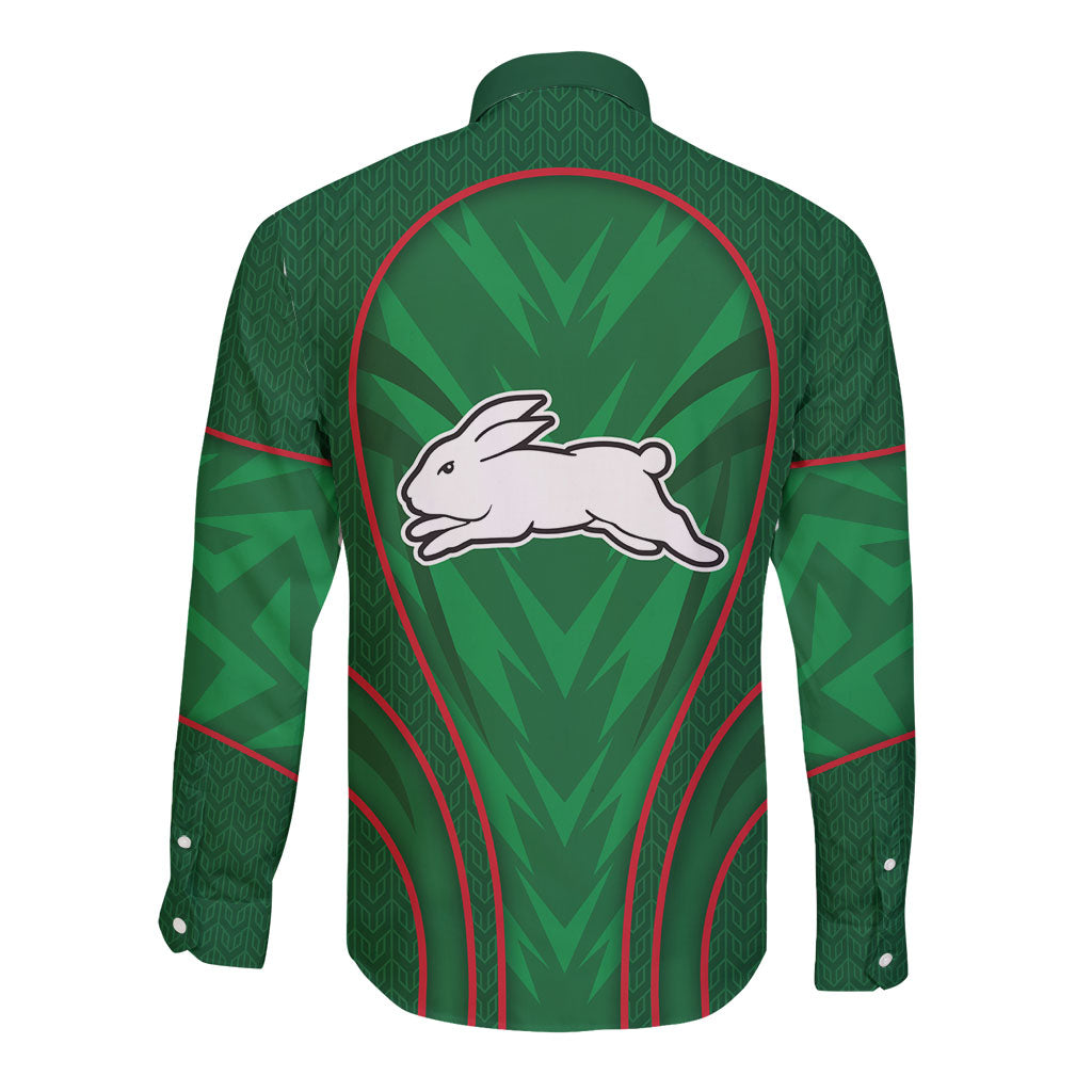 South Sydney Rabbitohs Rugby Mascot Long Sleeve Button Shirt Australian Rugby Culture - Tribal Inspired Bunny