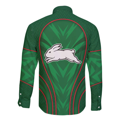 South Sydney Rabbitohs Rugby Mascot Long Sleeve Button Shirt Australian Rugby Culture - Tribal Inspired Bunny