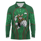 South Sydney Rabbitohs Rugby Mascot Long Sleeve Polo Shirt Australian Rugby Culture - Tribal Inspired Bunny