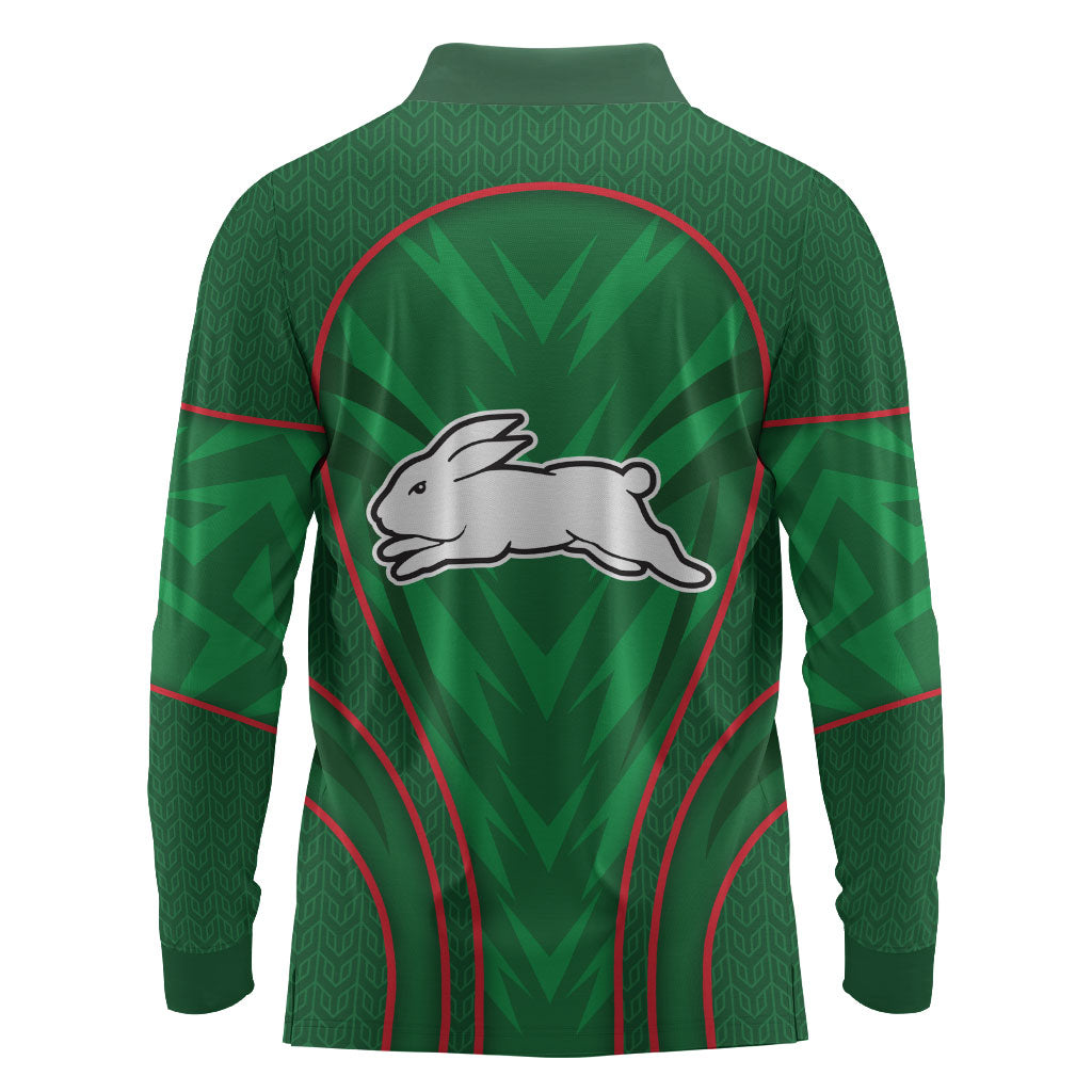 South Sydney Rabbitohs Rugby Mascot Long Sleeve Polo Shirt Australian Rugby Culture - Tribal Inspired Bunny