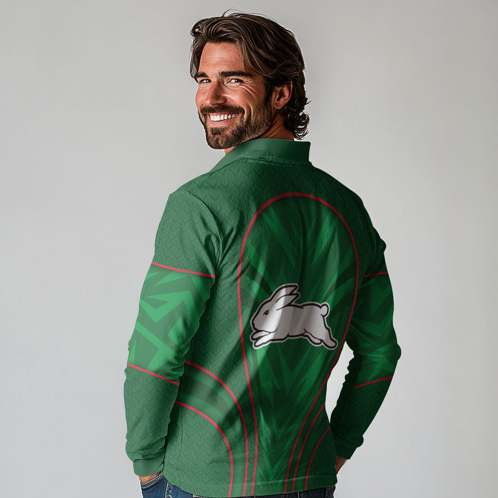 South Sydney Rabbitohs Rugby Mascot Long Sleeve Polo Shirt Australian Rugby Culture - Tribal Inspired Bunny