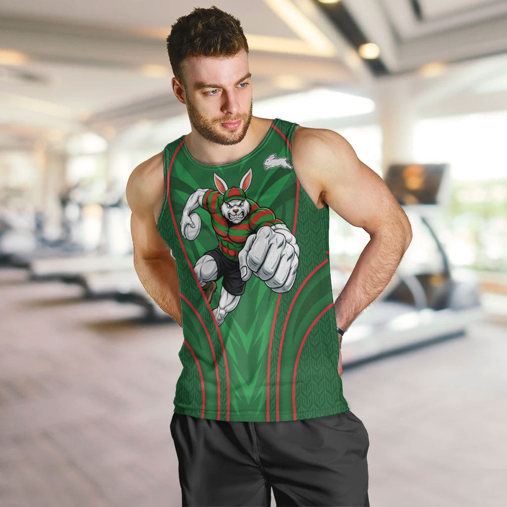 South Sydney Rabbitohs Rugby Mascot Men Tank Top Australian Rugby Culture - Tribal Inspired Bunny