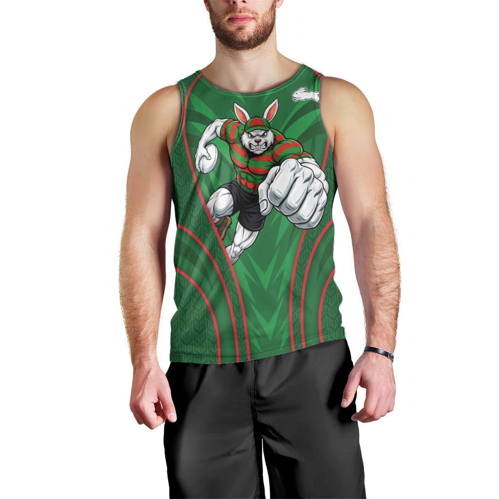 South Sydney Rabbitohs Rugby Mascot Men Tank Top Australian Rugby Culture - Tribal Inspired Bunny