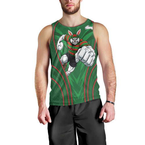 South Sydney Rabbitohs Rugby Mascot Men Tank Top Australian Rugby Culture - Tribal Inspired Bunny