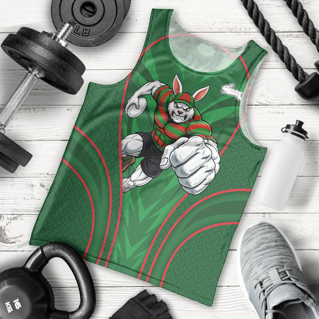 South Sydney Rabbitohs Rugby Mascot Men Tank Top Australian Rugby Culture - Tribal Inspired Bunny